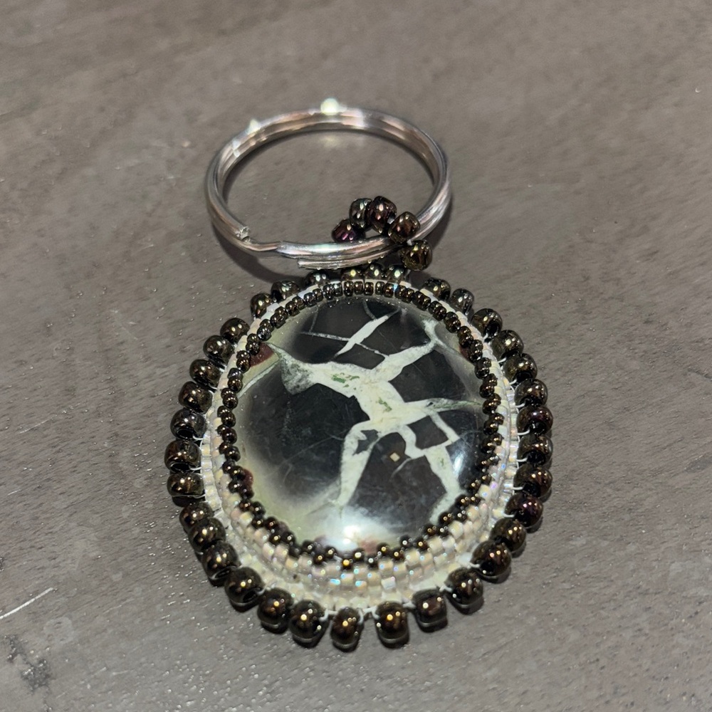 Septarian Stone Bead Embroidered Keychain